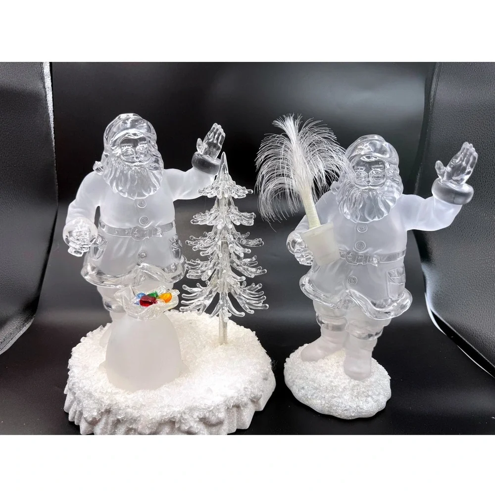 Heritage Mint Frosted Acrylic Santa Claus Color Changing LED Light Up Figurines